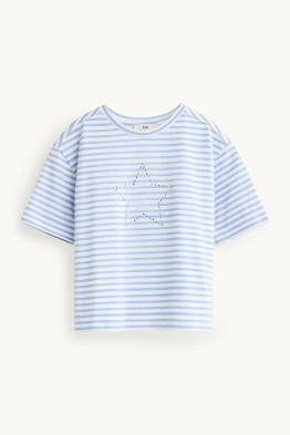 Star - short sleeve T-shirt with rhinestones - striped