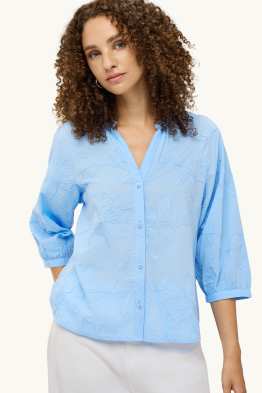 Blusa con scollo a V - a fiori - tessuto tramato