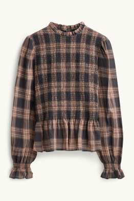 Blouse - check - smocked