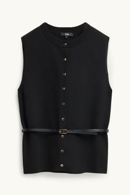 Knitted waistcoat with belt