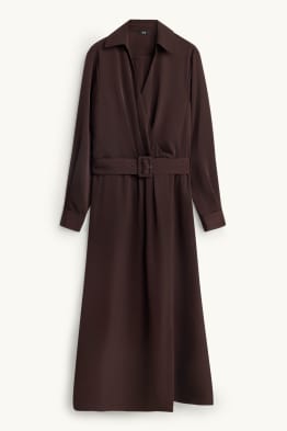 Satin wrap dress with belt - straight fit
