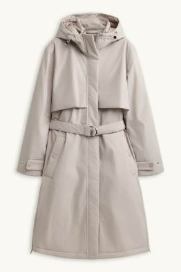 Technical trench coat with hood and belt - lined