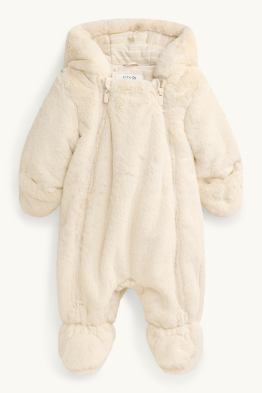 Baby faux fur snowsuit with hood