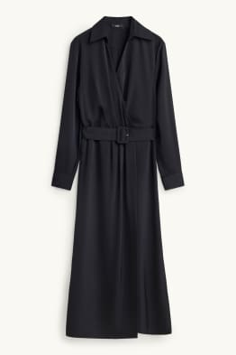 Satin-Wickelkleid mit Gürtel - Straight Fit