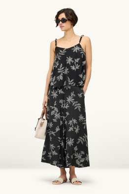 Pantalon en toile - high waist - jambe évasée - à fleurs