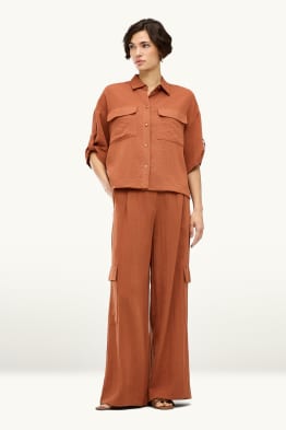 Pantalon cargo - high waist - wide leg