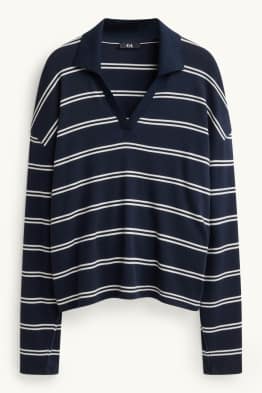 Tricou cu mânecă lungă cu decolteu în V - regular fit - cu dungi