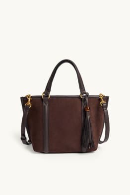Large shopper with detachable bag strap - faux suede