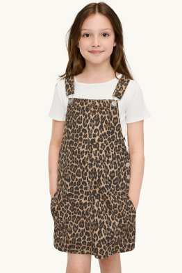 Set - Kurzarmshirt und Jeans-Latzkleid - 2 teilig