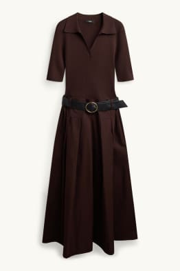 Fit & Flare Kleid mit Gürtel und V-Ausschnitt