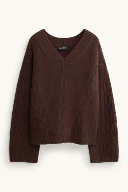 Pull avec encolure V contenant du cachemire - laine mélangée