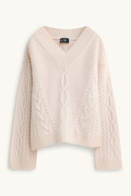 Pull avec encolure V contenant du cachemire - laine mélangée