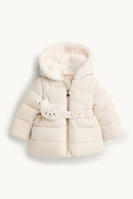 Teddybär - Baby-Steppjacke mit Kapuze und Gürtel - gefüttert