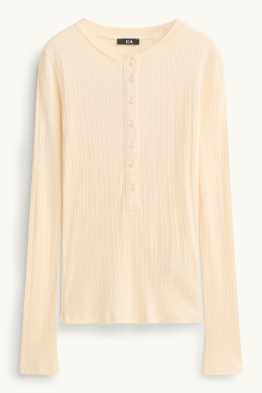 Henley-Shirt - Slim Fit - gerippt