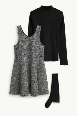 Set - maglia a maniche lunghe, vestito bouclé e calzamaglia - 3 pezzi