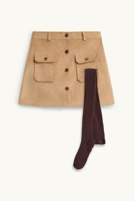 Ensemble - jupe et collants - 2 pièces - faux suède