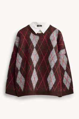 Set - Pullover und Blusenkragen - 2 teilig - kariert