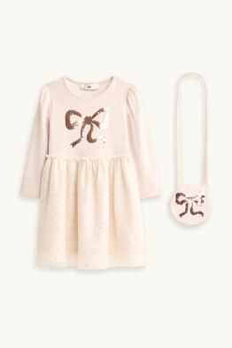 Fiocco - set - vestito e borsa - effetto brillante - 2 pezzi