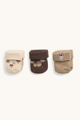Lot de 3 paires - gland et champignon - chaussettes nouveau-né à motif
