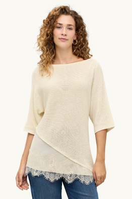 Pull en maille - manches courtes - finition côtelée