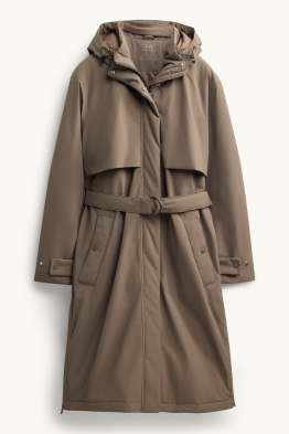 Technical trench coat with hood and belt - lined