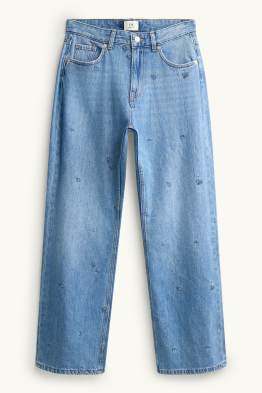Baggy jeans - mid-rise waist - floral