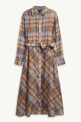Shirt dress with belt - check