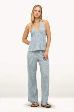 Cloth trousers - mid-rise waist - wide leg - striped