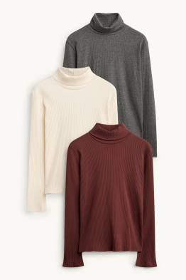 Multipack 3er - Rollkragenpullover - gerippt