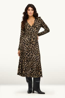 Vestit fit & flare amb cinturó - estampat de lleopard