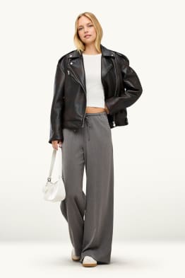Plátěné kalhoty - mid waist - wide leg