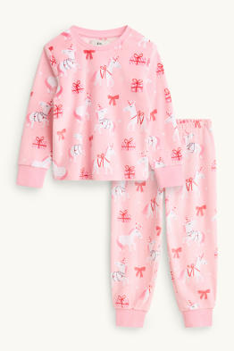 Einhorn, Geschenk und Schleife - Fleece-Pyjama - 2 teilig