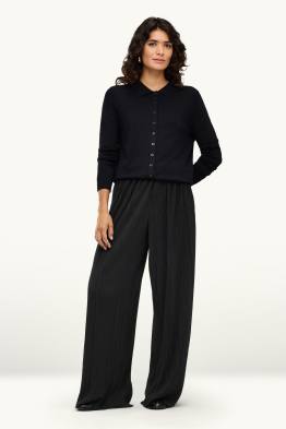 Stoffhose - High Waist - Wide Leg - gerippt
