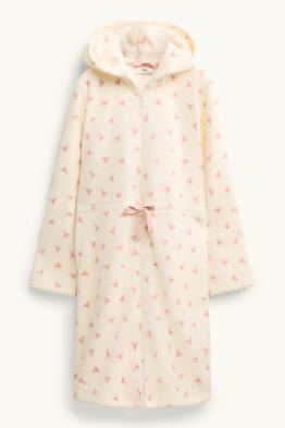Fleece-Bademantel mit Kapuze - gemustert