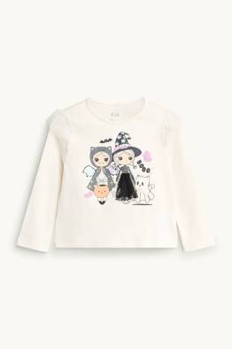Halloween - bambina, fantasma - maglia a maniche lunghe - effetto brillante