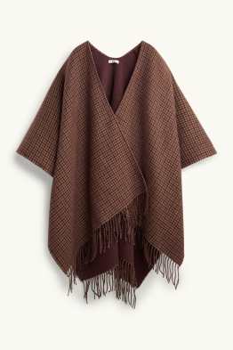 Poncho à franges - à carreaux