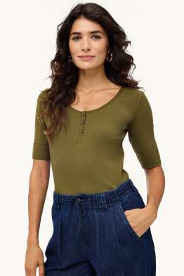 Henley-Shirt - Slim-Fit - gerippt
