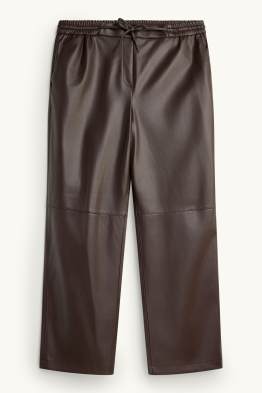 Pantaloni de stofă - talie medie - straight leg - imitație de piele