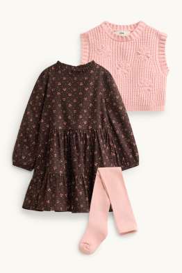 Blume - Set - Kleid, Pullunder und Strumpfhose - 3 teilig
