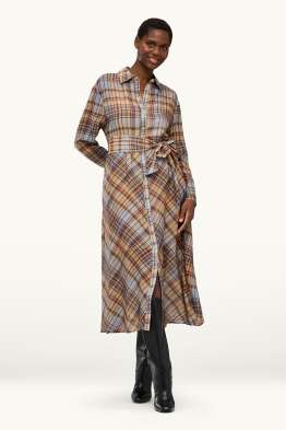 Shirt dress with belt - check