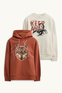Confezione da 2 - scorpione, lupo - felpa con cappuccio e maglia girocollo