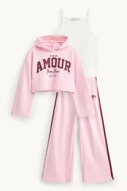 Set - hanorac, top și pantaloni de trening - 3 piese