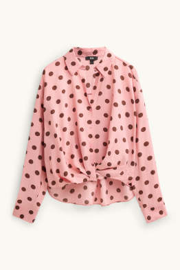 Shirt blouse with knot detail - polka dot
