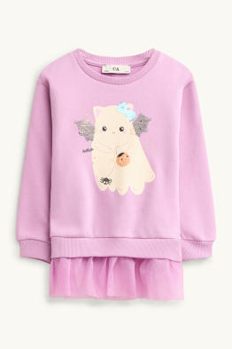 Halloween - chat et fantôme - sweat - effet brillant