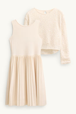 Set - vestito e maglia a maniche lunghe - 2 pezzi - tessuto tramato