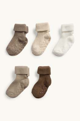 Multipack 5er - Baby-Anti-Rutsch-Socken - gerippt