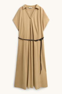 Fit & Flare Kleid mit Gürtel und V-Ausschnitt