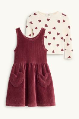 Heart - set - corduroy dress and long sleeve top - 2 piece