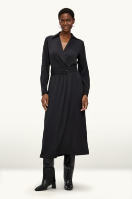 Satin-Wickelkleid mit Gürtel - Straight Fit
