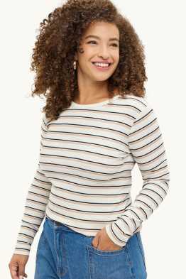 Haut à manches longues - slim fit - finition côtelée - à rayures
